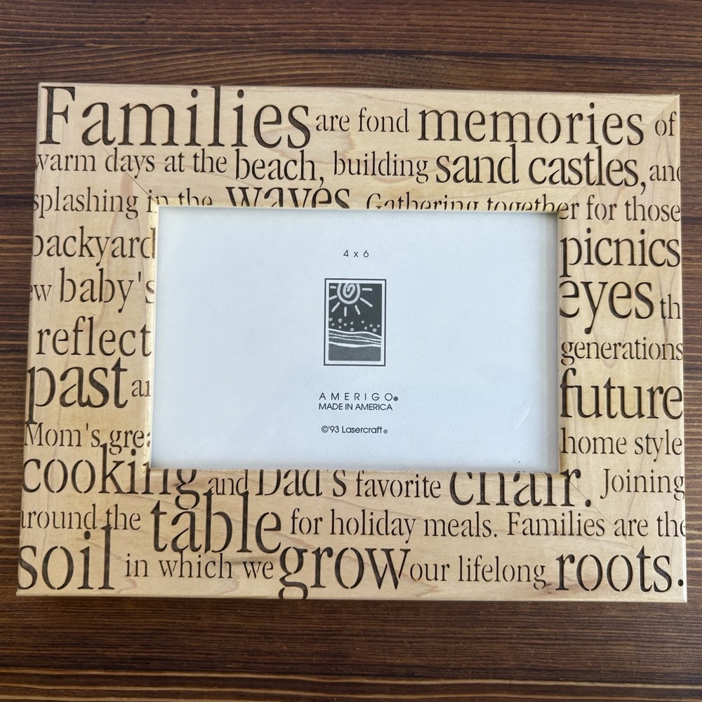 Amerigo 4x6 Photo Frame Family Words Collage Wood Style Made in USA